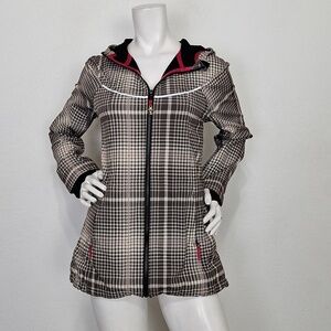 Iviva Girls Brown Beige Plaid Outdoor Gorpcore Fleece Lined Hooded Jacket Sz 12